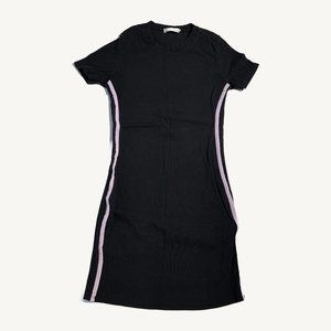 Made in Italy Ribbed Black and Purple Mini Dress Crey Neck T-Shirt Sleeves